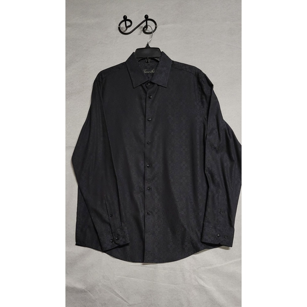 Black Floral Print LS Tasso Elba Button Up Shirt Size M
